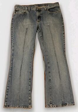 Polo Jeans Co Ralph Lauren Pintuck Jeans Women 14 Bootcut Y2K Light Wash US Flag